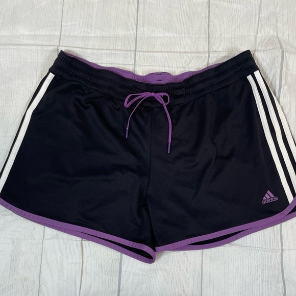 Y2K adidas track pull on elastic waistband shorts woman’s size L black purple - Picture 3 of 13